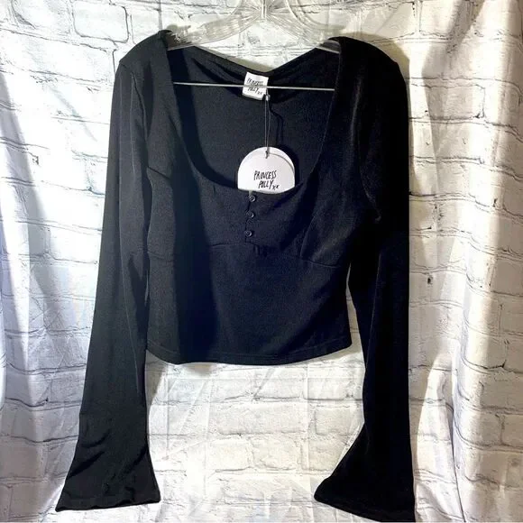 NEW! PRINCESS POLLY AMBERS LONG SLEEVE TOP BLACK-SIZE 12 - Picture 4 of 7